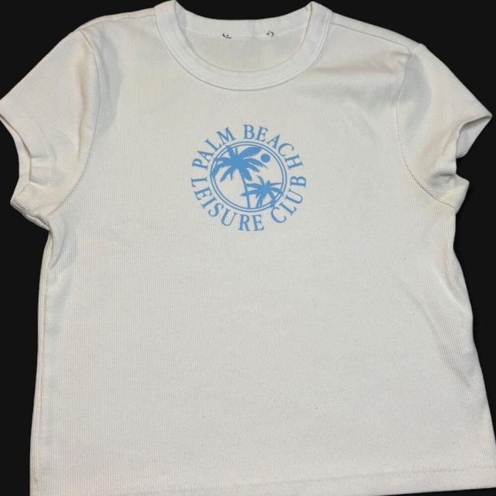 Y2K White Ribbed Palm Beach Graphic Baby Tee Small